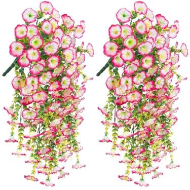 Imagem de 2pcs Artificial Flowers for Outdoors, Perfect Home Garden Decoration – Hanging Morning Glory, UV Resistant Look Real Plastic Decorations for Christmas, Valentine'S Day and the Festival of(Pink White)