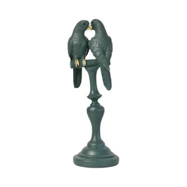 Imagem de Bothyi Casal Parrot Ornament Bird estátua de pássaro moderno escultura decorativa de parrot estatueta para decoração de entrada do escritório da mesa, Verde 8.7x8.5x27cm