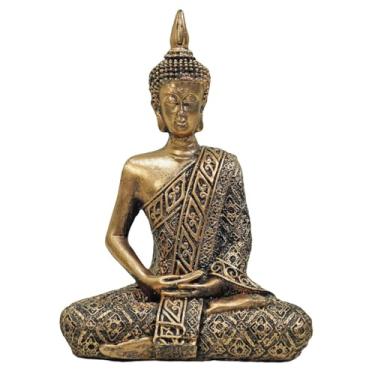 Imagem de Buda Hindu Tailandês Deus Riqueza Prosperidade Resina 20 cm (Dourado)
