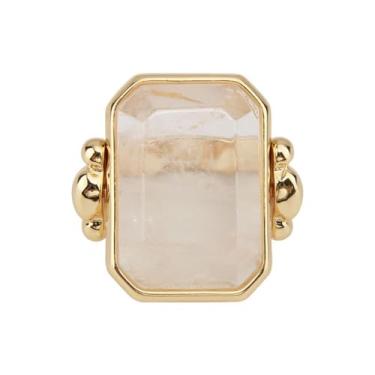 Imagem de OIDIMS Anel de coquetel de cristal de pedra natural para mulheres, pedras preciosas, delicadas, banhado a ouro, casamento, noivado, joia de ajuste confortável para sua namorada, tamanho 8, Metal, Sem