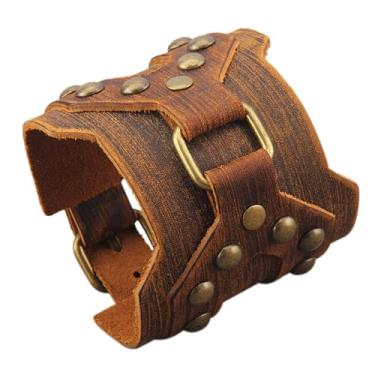 Imagem de JAOYU Pulseira de couro punk pulseira de couro gótico pulseira de rock pulseira de motociclista para homens braçadeira de couro preta joia feita à mão, Large, Couro sintético, Sem Pedra Preciosa
