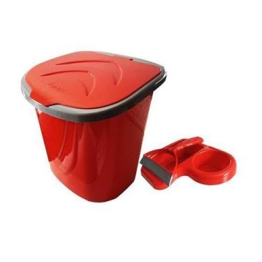 Imagem de Kit Pia Porta Rodo Porta Detergente E Lixeira Vermelho 3L - Keita