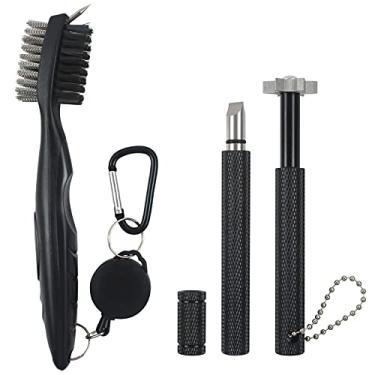 Imagem de VIPMOON Kit de limpeza de taco de golfe, 2 ferramentas de apontador de sulcos e 1 escova de limpeza de clube retrátil, ferramenta de re-sulco para acessórios de golfe para homens (preto)