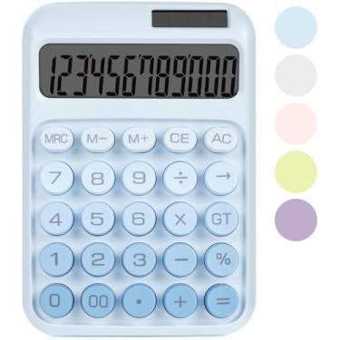 Imagem de DANRONG Calculadora de interruptor mecânico com botões grandes, calculadoras de mesa, 12 dígitos, energia da bateria solar, calculadora de mesa, visor LCD grande, lindas calculadoras azuis para