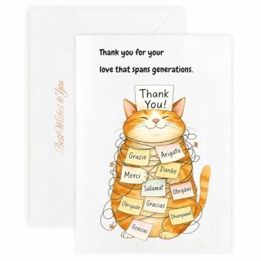 Imagem de MAGJUCHE Cartão de agradecimento para a tia-avó – Selo e envelope de cera elegante, papel de 300 g/m², impressão vívida de 600 DPI, 12 x 17 cm, design de gato grande