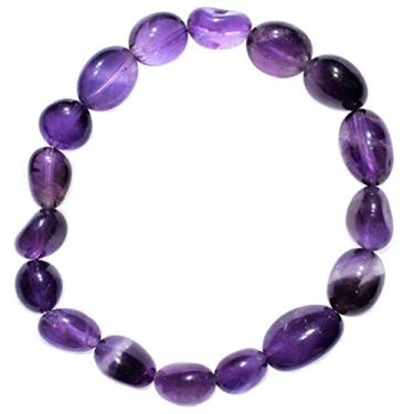 Imagem de Zenergy Gems Pulseira de cristal de ametista escura carregada com elástico + cristal de carregamento de coração selenita (Abre e cure o chakra do coração - dor suave, solidão e ansiedade) [REIKI]