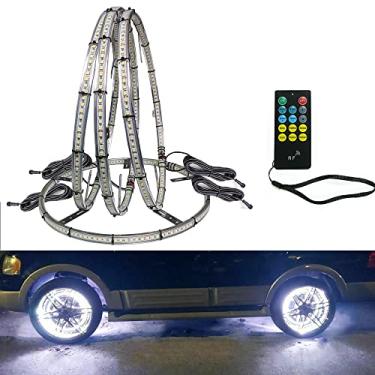 Imagem de UWDESY 4 peças de luzes de anel de roda de LED brancas de 43 cm fileira dupla com controle remoto RF APP lâmpadas de iluminação de aro Waterprof Luzes de pneu de carro para caminhonete SUV
