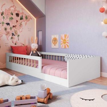 Imagem de Cama Infantil Montessoriana 85cm x 194cm Grades de Proteção - Completa