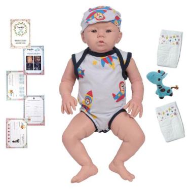 Imagem de Boneco Reborn Bebe 100% Silicone Carequinha Pelúcia Itens - Cegonha Re
