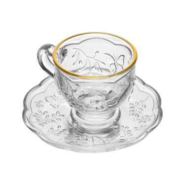 Imagem de LYOR - Xícara de Chá com Pires New Butterfly com Fio de Ouro 180ml Cristal Ecológico