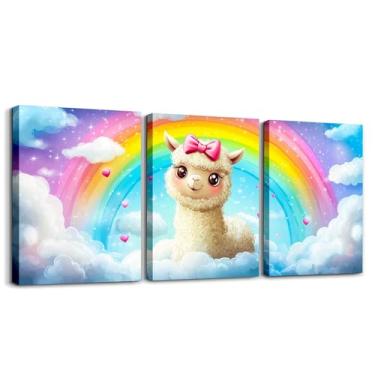 Imagem de Feelyou Linda decoração de parede de escritório de lhama pôsteres 30,5 cm x 40,6 cm x 3 peças de arte de parede em tela para crianças 3D animal coração imagem decoração de parede animais do sul