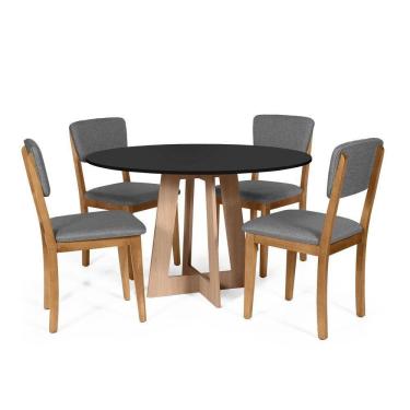 Imagem de Mesa De Jantar Redonda Montreal Pret/jade Com 4 Cadeiras Estofadas Ella Cinza Escuro