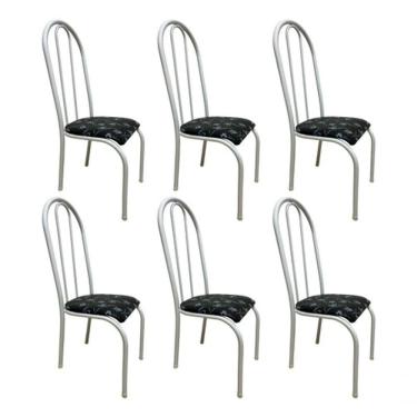 Imagem de Kit 6 Cadeira Sala Jantar Aço Tubolar Cozinha Corino Junco Cor Do Assento:preto Florido