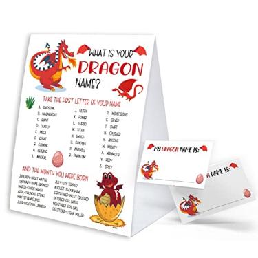 Imagem de Placa de jogo de nome de dragão com etiqueta de nome adesivos para chá de bebê, decorações de chá de bebê, jogo de festa de aniversário, jogos de chá de bebê divertidos para adultos e crianças
