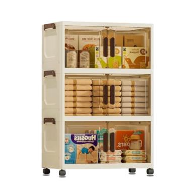 Imagem de Armário Organizador Grande Dobrável 5 Camadas com Rodinhas - Caixa de Armazenamento Espaçosa para Casa, Quarto e Área de Serviço (3 Tamanhos) (Transparente 3 Prateleiras, 40cm (L))