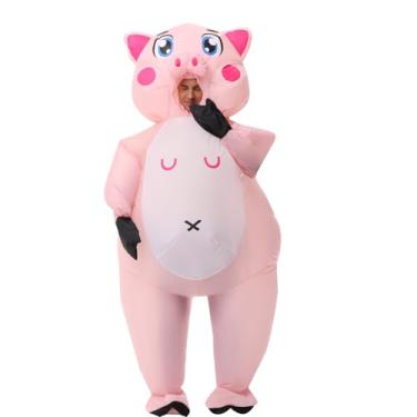 Imagem de AGCOAH Fantasia inflável para adultos mascote fantasia palhaço engraçado festa Halloween cosplay (porco rosa)