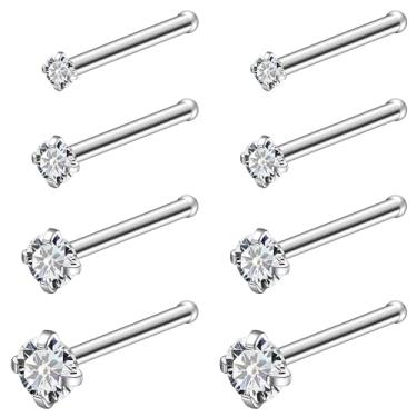 Imagem de Ruifan ASTM F136 Anéis de nariz de titânio 18 G 20 G 22 G transparente redondo zircônia cúbica parafuso parafuso em forma de L osso hipoalergênico piercing corporal joia para mulheres 1,5 mm, 2 mm