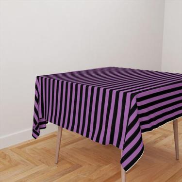 Imagem de Toalha De Mesa Quadrada 4 Lugares Tecido Oxford Listras Roxo e Preto T