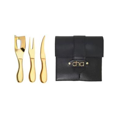 Imagem de Jogo para Queijo e Faca Camarao Dourado Kit Estojo Presente - CASACHA