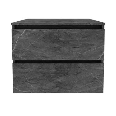 Imagem de Balcão Gabinete Gaveteiro Suspenso 60 cm Organizador Sem Cuba 2 Gavetas Banheiro Cor Preto Mármore