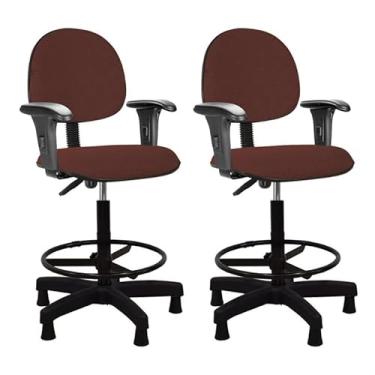 Imagem de Kit 2 Cadeiras Caixa Alta Escritório Marrom Braço Sapata Fixa Aro de Aço Ergonômica Executiva Home Gourmet
