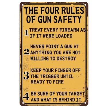 Imagem de GYMSLAVE Placa De Metal Vintage "As Quatro Regras Da Segurança Com Armas" Para Decoração Ambientes, Placas Lata Rústicas, Pôster Casa, Garagem, Escritório, Bar, Café, Pub, Caverna Do Homem, Presente