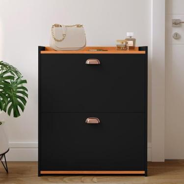 Imagem de Sapateira Banquinho 21 Pares Sapato Organizadora Prateleira Gaveta Basculante Hall De Entrada(Closet Preto cinamomo)