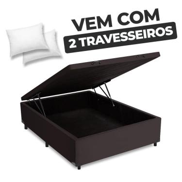 Imagem de Cama Box Baú Casal 138x188x41cm + 2 Travesseiros