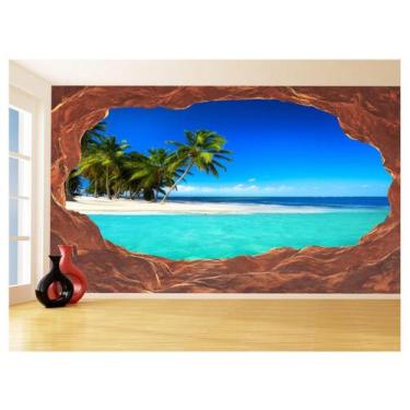 Imagem de Papel De Parede 3D Praia Mar Caverna Pedras Céu 3,5M Npr291 - Você Dec
