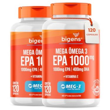 Imagem de Mega Omega 3, EPA 1000mg - DHA 400mg, com vitamina E, Certificado Meg-3, 120 cápsulas, Bigens, Kit 2x