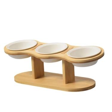 Imagem de Bothyi Tigelas elevadas para animais de estimação, tigela elevada para comida de gato, prato para filhotes, estação de alimentação portátil, 3 potes, tigelas, Tigela Branca