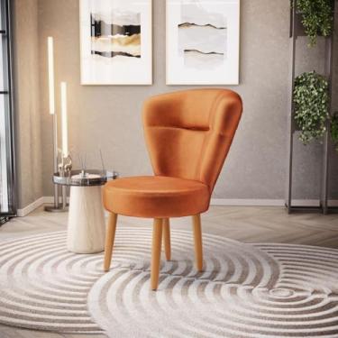 Imagem de Poltrona decorativa cadeira de jantar confortável Moderna resistente tecido veludo pés de madeira MOBLAN decor (TERRACOTA)