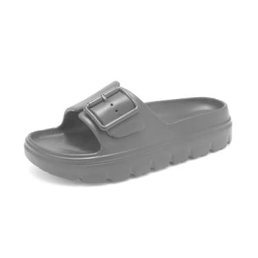 Imagem de Sandálias femininas plataforma com suporte de arco, chinelos de praia de verão com fivela ajustável, sandália confortável leve e grossa, Fivela grande - preta, 34