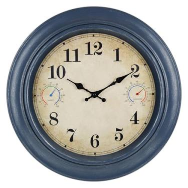 Imagem de Alarllok Relógio externo de 45 cm à prova d'água com termômetro e higrômetro, relógios de parede grandes rústicos vintage internos e externos para pátio, piscina, jardim, sala de estar, decoração de