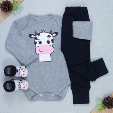 Imagem de Conjunto Bebê Completo Body Manga Longa, Calça Pé Reversível e Pantufa