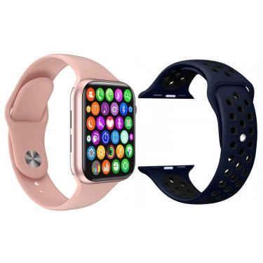 Imagem de Kit 1 Smartwatch Rosa + 1 Extra Pulseira Sport Azul E Preto
