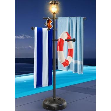 Imagem de Toalheiro de piscina com luz solar com rodas – Toalheiro ajustável ao ar livre de 160 cm de altura para pátio, banheiro, banheira de hidromassagem