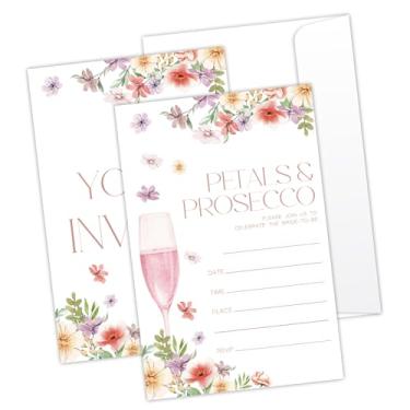 Imagem de LONLONBANG Pearls and Prosecco Cartões de convites de casamento florais 25 peças convites de casamento rosa com envelopes para Sr. e Sra. Estilo de preenchimento de dupla face convida lembrancinhas de