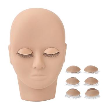 Imagem de Lash prática manequim cabeça cílios extensão treinamento boneca cabeça com 3 pares pálpebras removíveis dupla camada cílios para salão de beleza cosméticos loja borracha silicone (Marrom claro)