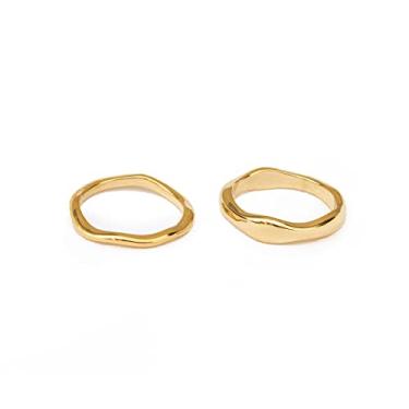 Imagem de JewelVerse Anel irregular banhado a ouro 18K para mulheres | Anéis de ouro para mulheres | Anéis empilháveis | Aliança de casamento simples clássica tamanho 6-10, 7, Aço inoxidável, Sem pedra preciosa
