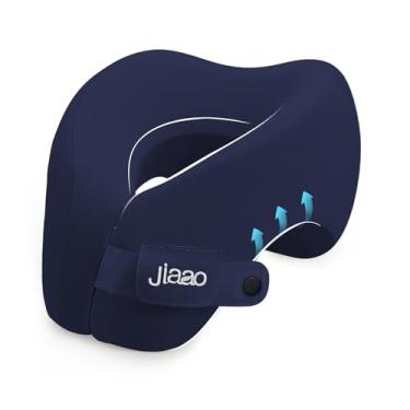 Imagem de jiaao Travesseiro de pescoço de avião, almofadas de pescoço de viagem de espuma viscoelástica para voos longos, máscaras de olhos 3D, tampões de ouvido e bolsa de cordão portátil, travesseiro de