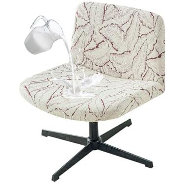 Imagem de Buenanir Capa para cadeira de escritório sem braços, impermeável, cruzada, jacquard, com detalhes no meio das costas, protetor de cadeira giratória para sala de estar, vermelho