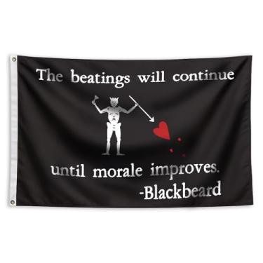 Imagem de The Beatings Will Continue Until Morale Improves 3' x 12' Bandeira Blackbeard Decoração temática pirata