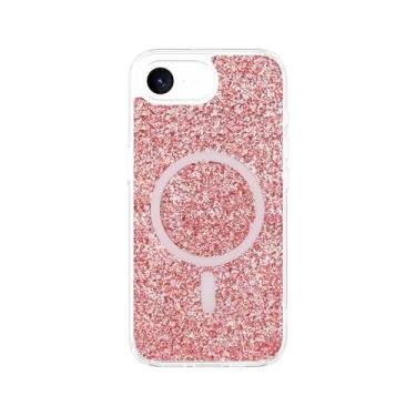 Imagem de QOVOC Capa para iPhone 16e, glitter transparente compatível com MagSafe, capa magnética para iPhone 16e, capa protetora feminina, glitter vermelho [Aquário]
