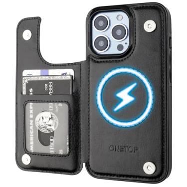 Imagem de ONETOP Capa carteira compatível com Magsafe para iPhone 13 Pro com suporte para cartão, capa de couro PU com bloqueio RFID, fecho magnético duplo e capa durável à prova de choque de 6,1 polegadas