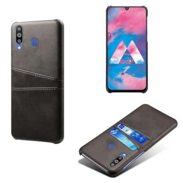 Imagem de Capas Compatível com Samsung Galaxy M30,Caso de couro PU-Tampa de telefone a prova de choque com 2 slots de cartão,Proteção anti-impressão digital e anti-gota-Black
