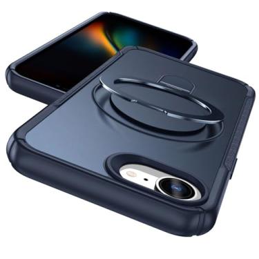 Imagem de LYJSMGZ Capa fosca para iPhone 16E, anel magnético fino, transparente, à prova de choque, suporta sucção magnética de veículos, azul, 16E