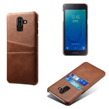 Imagem de Capas Compatível com Samsung Galaxy J8 2018,Caso de couro PU-Tampa de telefone a prova de choque com 2 slots de cartão,Proteção anti-impressão digital e anti-gota-Brown