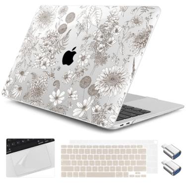Imagem de Yebiseven Capa para MacBook Air de 13 polegadas M1 2021 2020 2019 2018 modelo A2337/A2179/A1932, capa rígida para laptop com capa de teclado e protetor de trackpad e 2 adaptadores OTG, Dahlia Cosmos
