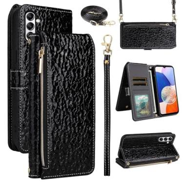 Imagem de Furiet Capa carteira de luxo para Samsung Galaxy S24/S25 5G com alça de pulso, alça de ombro, bolsa com zíper, padrão plissado, suporte para cartão refletor, capa para celular S 24 24S 25 25S G5